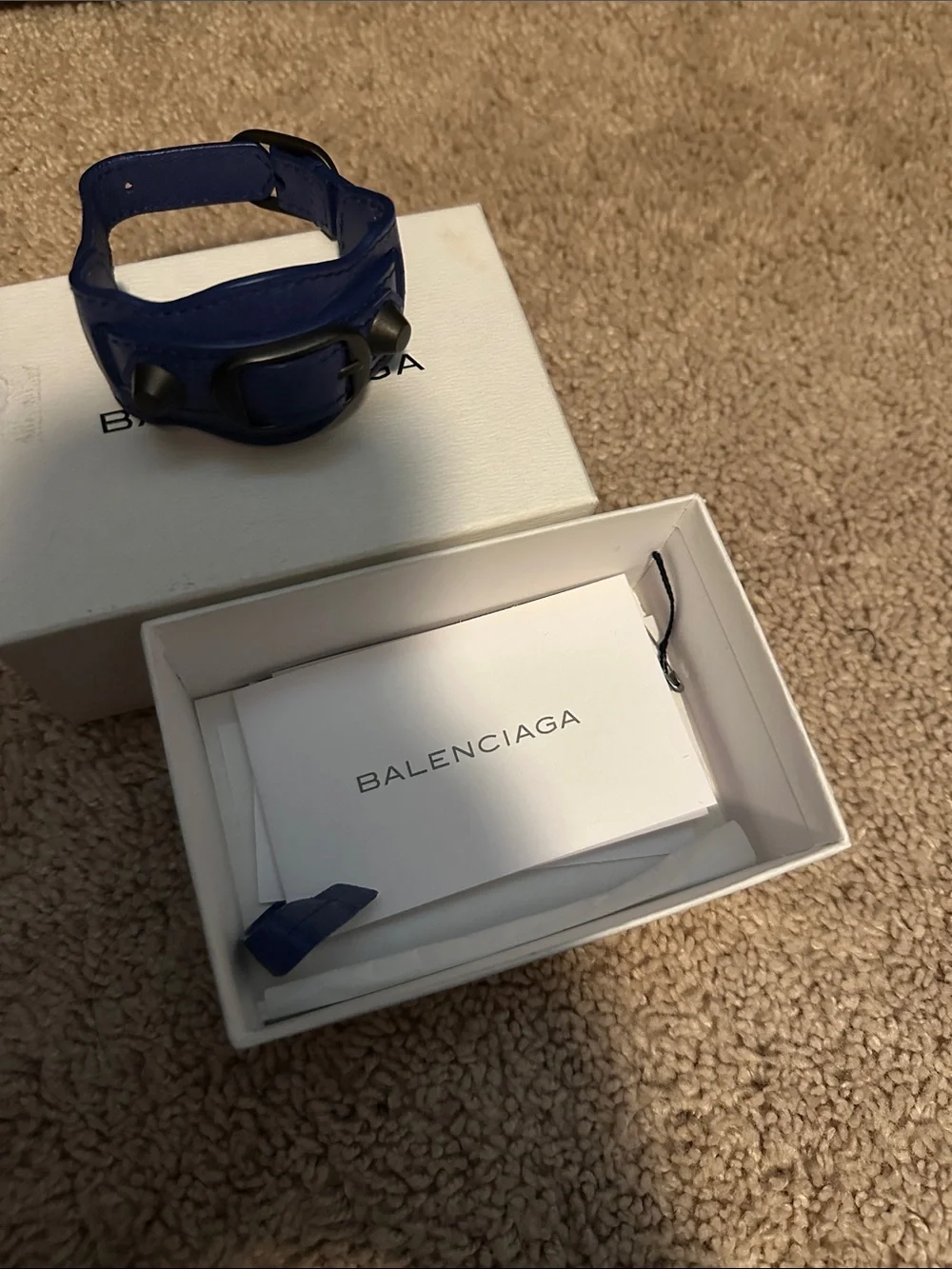 Balenciaga Blue Leather Buckle Cuff Bracelet